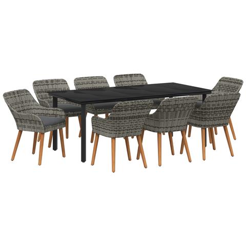 Set da Pranzo per Giardino da 9 Pezzi Grigio in Polyrattan - Foto 1
