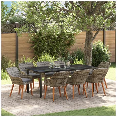 Set da Pranzo per Giardino da 9 Pezzi Grigio in Polyrattan - Foto 2