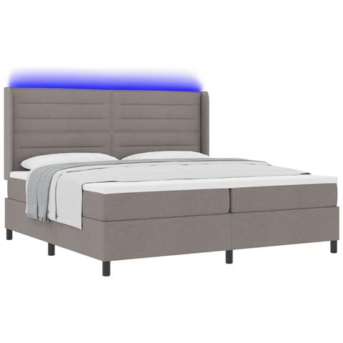 Letto a Molle con Materasso e LED Tortora 200x200 cm Tessuto - Foto 1