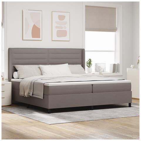 Letto a Molle con Materasso e LED Tortora 200x200 cm Tessuto - Foto 2