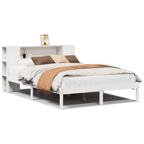 Letto Libreria senza Materasso Bianco 150x200 cm Legno di Pino - Foto 1