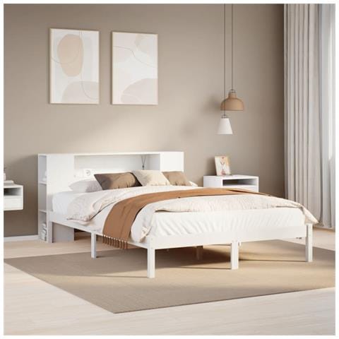 Letto Libreria senza Materasso Bianco 150x200 cm Legno di Pino - Foto 2