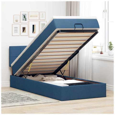 Pouf Letto con Materasso e LED Blu 100x200 cm in Tessuto - Foto 2
