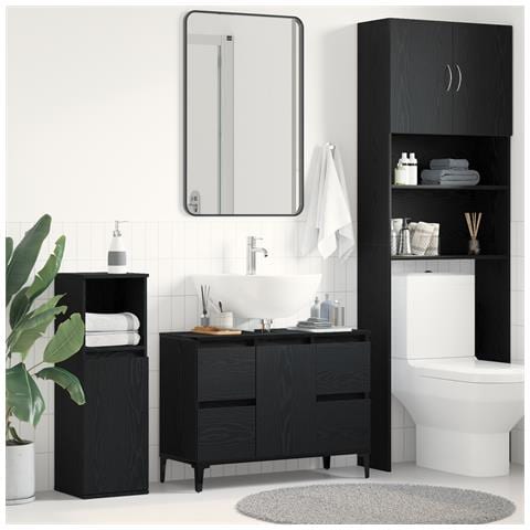 Mobile lavabo Nero Rovere 80x33x60 cm in legno ingegnerizzato - Foto 2