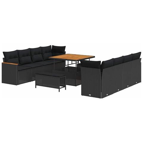 Set Divano da Giardino con cuscino 11 pcs Nero Poly Rattan - Foto 1