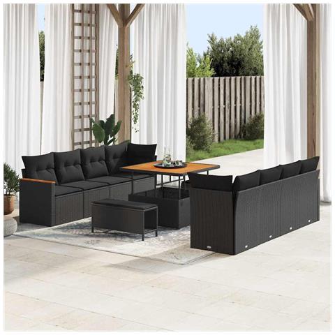 Set Divano da Giardino con cuscino 11 pcs Nero Poly Rattan - Foto 2