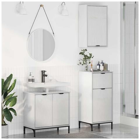 Set di mobili per il bagno con cassetto 3 pcs Bianco lucido - Foto 2