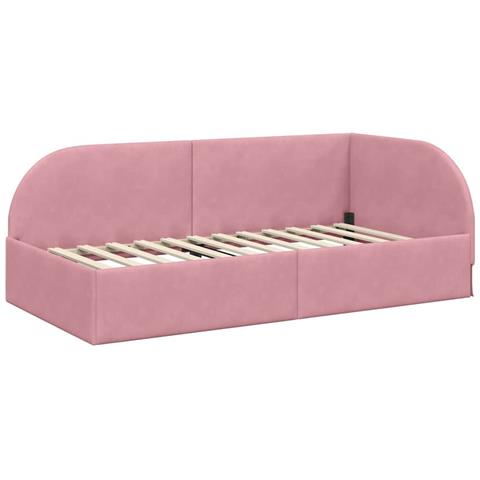 Cornice del letto ad angolo Rosa 90 x 200 cm Velluto - Foto 1