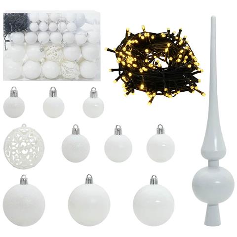 Set di Palle di Natale con 150 LED 61 pcs Bianco Plastica - Foto 1
