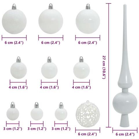 Set di Palle di Natale con 150 LED 61 pcs Bianco Plastica - Foto 9