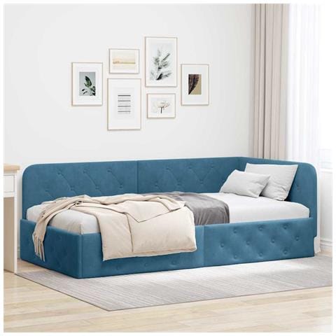 Cornice del letto ad angolo Blu 90 x 190 cm Velluto - Foto 2