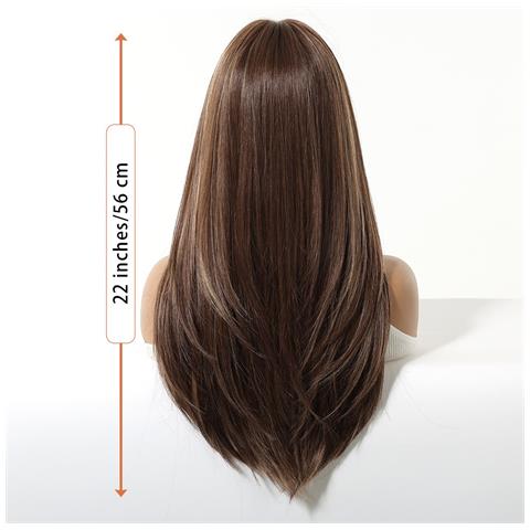 Parrucca Castana Con Frangia - Capelli Sintetici Termoresistenti Per Feste, Cosplay E Uso Quotidiano - Foto 2