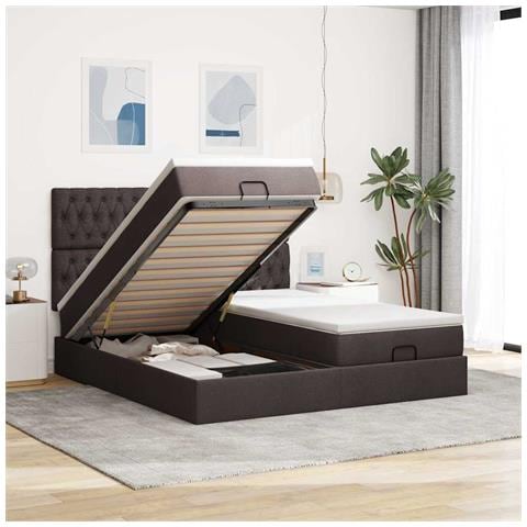 Struttura Letto Pouf con Materassi 160x200 cm in Tessuto - Foto 2