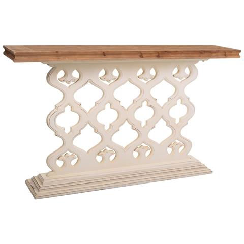 Mobile Da Ingresso In Legno Bianco Intagliato 142x30x78,50h - Foto 1