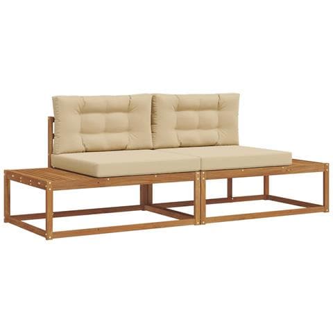 Set di divani da esterno con cuscino 2 Pezzo Naturale e Beige - Foto 1