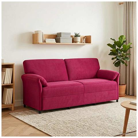 Divano 3-Persone Rosso Vino 198 x 83 x 95 cm Velluto - Foto 2