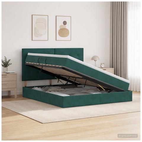 Letto con contenitore e materasso Verde Scuro 140 x 200 cm - Foto 2