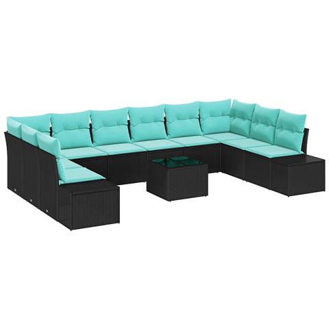 Set Divano da Giardino 11 pz Nero polyrattan - Foto 1
