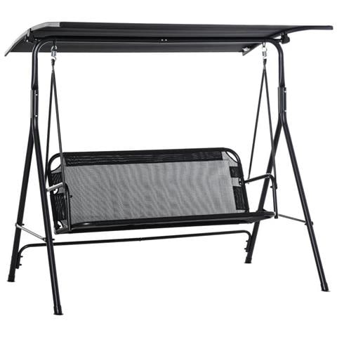 Dondolo da Giardino 2 Posti con Tettuccio Regolabile in Metallo e Texteline 172x110x155 cm Nero - Foto 1