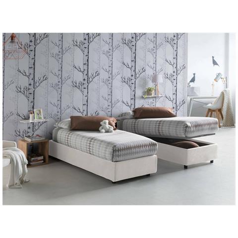 Letto contenitore Singolo Silvia Sommier, Made in Italy, Letto con rivestimento in tessuto, Apertura frontale, con materasso cm 90x190 incluso, Bianco - Foto 1