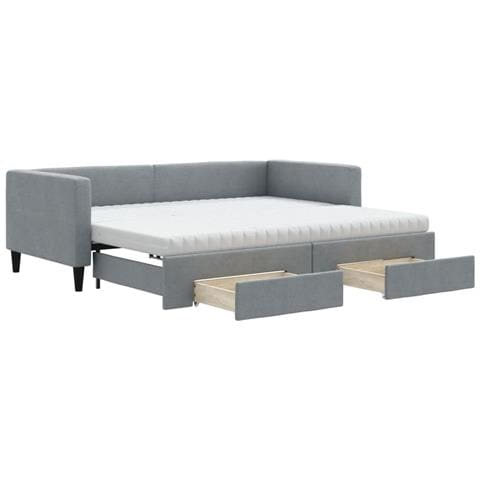 Divano Letto Estraibile Cassetti Grigio Chiaro 90x200cm Tessuto - Foto 1