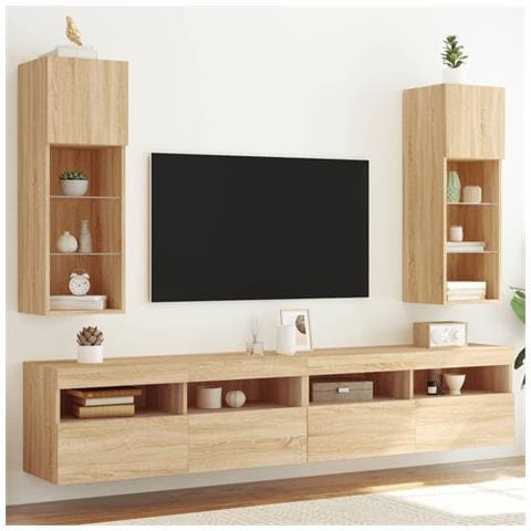 Mobili Porta Tv Con Luci Led 2 Pz Rovere Sonoma 30,5x30x90 Cm - Foto 1
