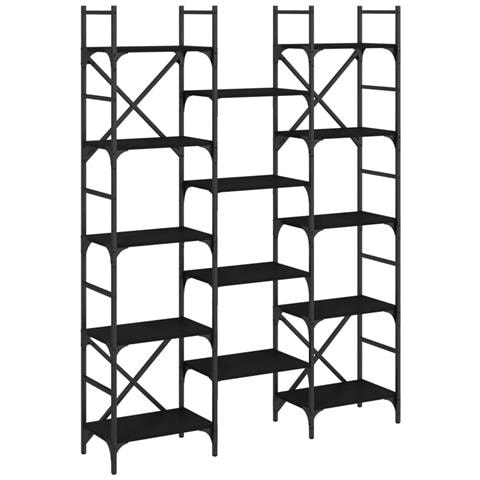 Libreria Nera 127,5x28,5x172,5 Cm In Legno Multistrato - Foto 2