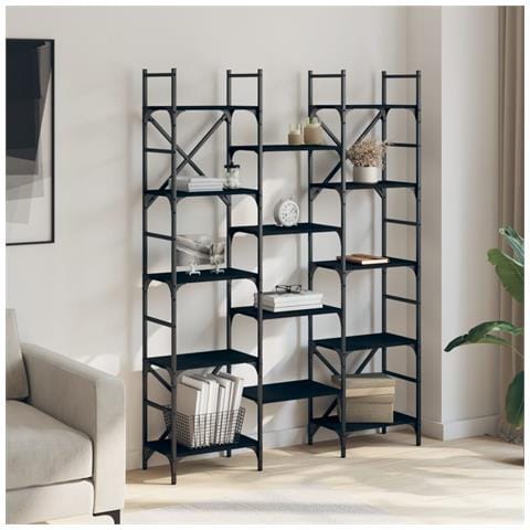 Libreria Nera 127,5x28,5x172,5 Cm In Legno Multistrato - Foto 3