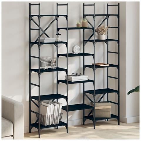 Libreria Nera 127,5x28,5x172,5 Cm In Legno Multistrato - Foto 1