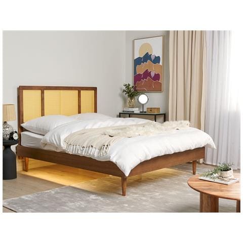Letto Con Led Rattan Auray 160 X 200 Cm Marrone - Foto 1