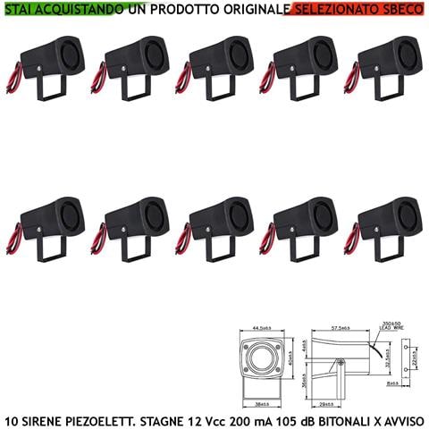 Avviso Pericolo Bici Sirena Piezoelettrica Stagna 12 Vcc 10 Pezzi Assorbimento 200 Ma Pressione Acustica 105 Db A 1 Me - Foto 1