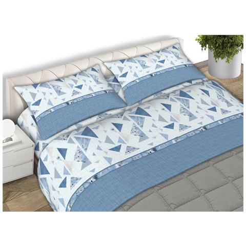 Completo Lenzuola Letto 100% Cotone Made Italy Disegno Mosaico Cn Singolo Azzurro - Foto 1
