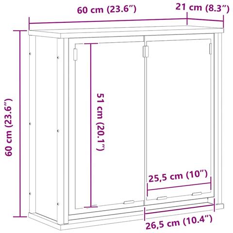 Pensile da Bagno con Specchio Rovere Marrone 60x21x60 cm - Foto 2