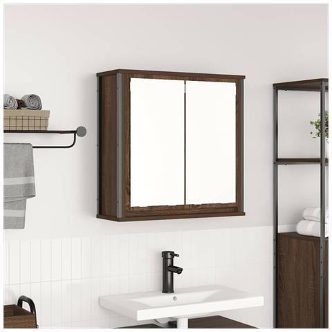 Pensile da Bagno con Specchio Rovere Marrone 60x21x60 cm - Foto 1