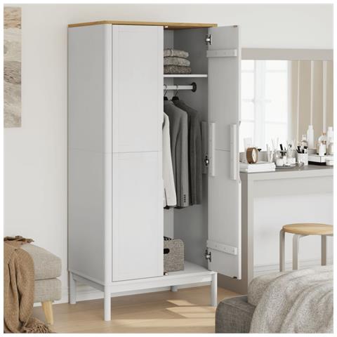 Armadio Floro Bianco 77x53x171 Cm In Legno Massello Di Pino - Foto 3