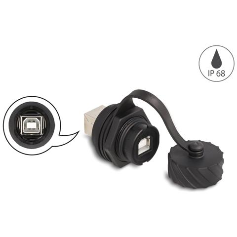 Cavo Connettore USB 2.0 Tipo-B da femmina per femmina per installazione con baionetta cappuccio protettivo IP68 antipolvere e impermeabile nero - Foto 2