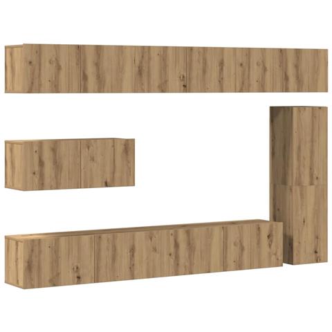 Set Mobile Tv 7 Pz Montato A Parete Rovere In Legno Multistrato - Foto 2