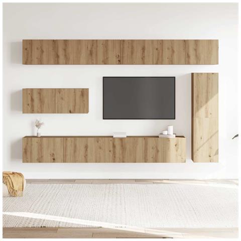 Set Mobile Tv 7 Pz Montato A Parete Rovere In Legno Multistrato - Foto 3