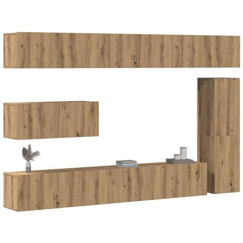Set Mobile Tv 7 Pz Montato A Parete Rovere In Legno Multistrato - Foto 1