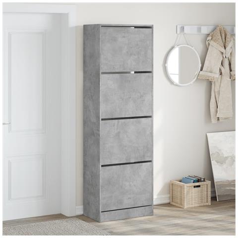 Scarpiera 4 Cassetti Ribaltabili Grigio Cemento 60x34x187,5 Cm - Foto 2