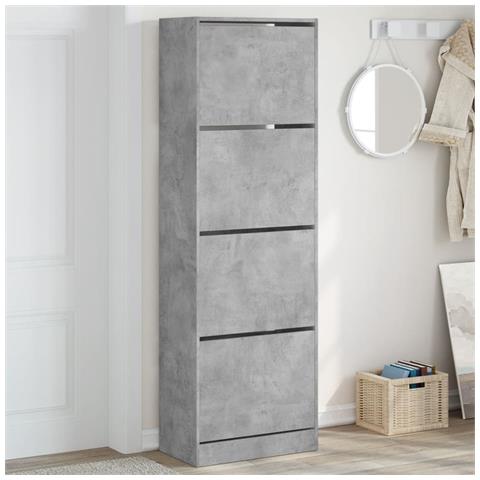 Scarpiera 4 Cassetti Ribaltabili Grigio Cemento 60x34x187,5 Cm - Foto 8