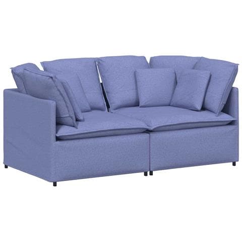 Divano Modulare con Cuscini in Tessuto Jeans Blu - Foto 1
