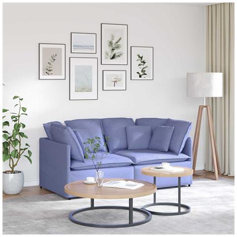 Divano Modulare con Cuscini in Tessuto Jeans Blu - Foto 2