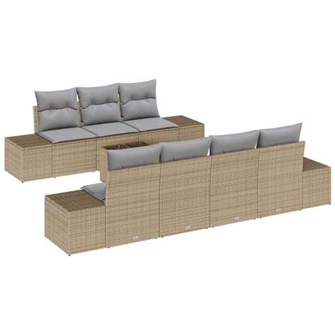 Set divano giardino 8 pezzi con cuscini beige polyrattan - Foto 1