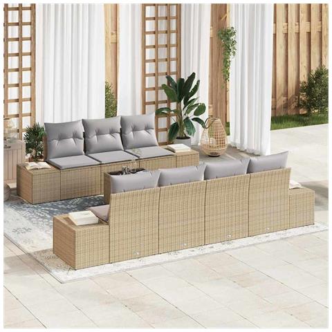 Set divano giardino 8 pezzi con cuscini beige polyrattan - Foto 2