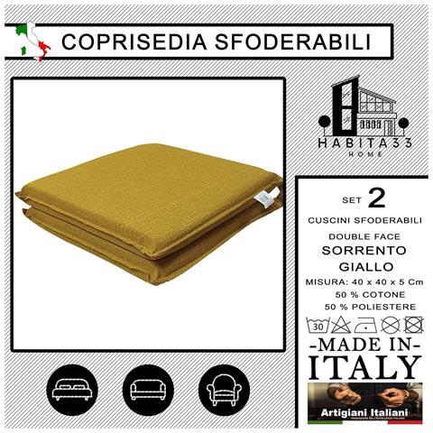Set 2 Cuscini Per Sedie Cucina Con Laccetti, Copri Sedia Sfoderabili E Lavabili, Rivestimento Tessuto Loneta, Made In Italy (2 Sorrento Giallo) - Foto 2