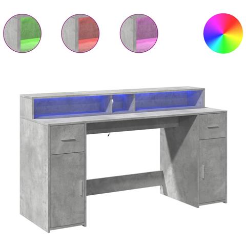 Scrivania con Luci LED Grigio Cemento 160x55x91 cm Multistrato - Foto 1