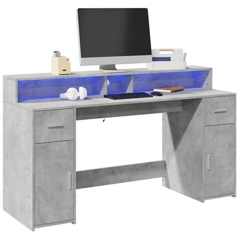 Scrivania con Luci LED Grigio Cemento 160x55x91 cm Multistrato - Foto 2