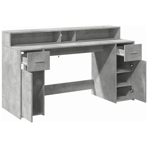 Scrivania con Luci LED Grigio Cemento 160x55x91 cm Multistrato - Foto 9