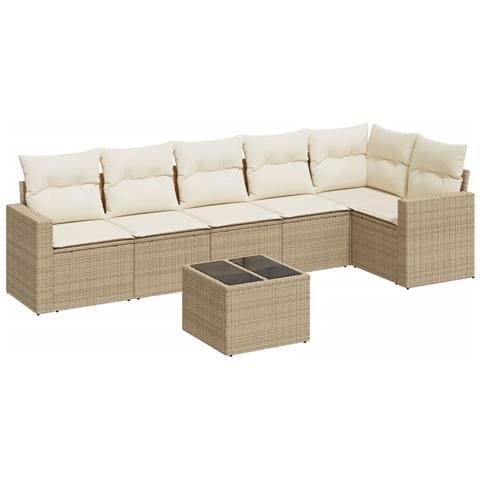 Set Divani da Giardino 7 pz con Cuscini Beige in Polyrattan - Foto 1
